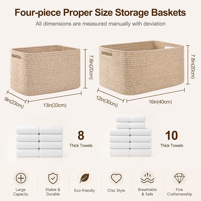 OIAHOMY 4 Pack Storage Baskets for Organizing 15L Cube Storage Bins Brown - Image 2
