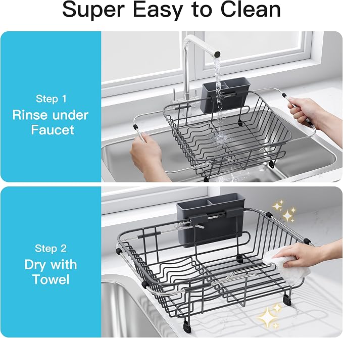JASIWAY Gray Dish Drying Rack in Sink - Image 9