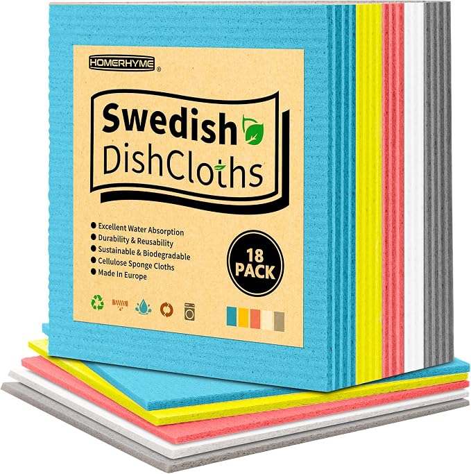 Swedish Dishcloths, 18 Pack Multicolor Kitchen Cloths, Absorbent Dish Towels by HOMERHYME