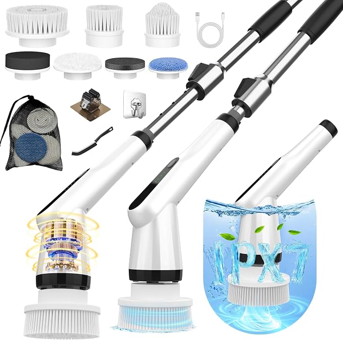 Dreazu Electric Spin Scrubber, 10-in-1 Shower Scrubber & Retractable Long Handle by Dreazu
