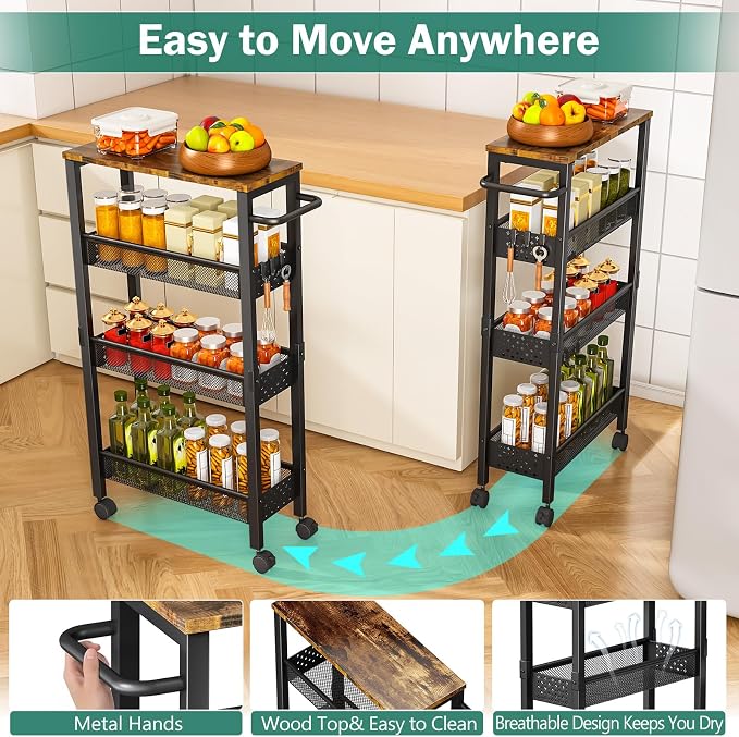 Vivihomety 4-Tier Slim Utility Rolling Laundry Cart - Image 4