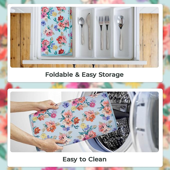 FRESHMINT Dish Drying Mats 2 Pack, Checkerboard Floral | Quick Dry, Ultra - Image 6