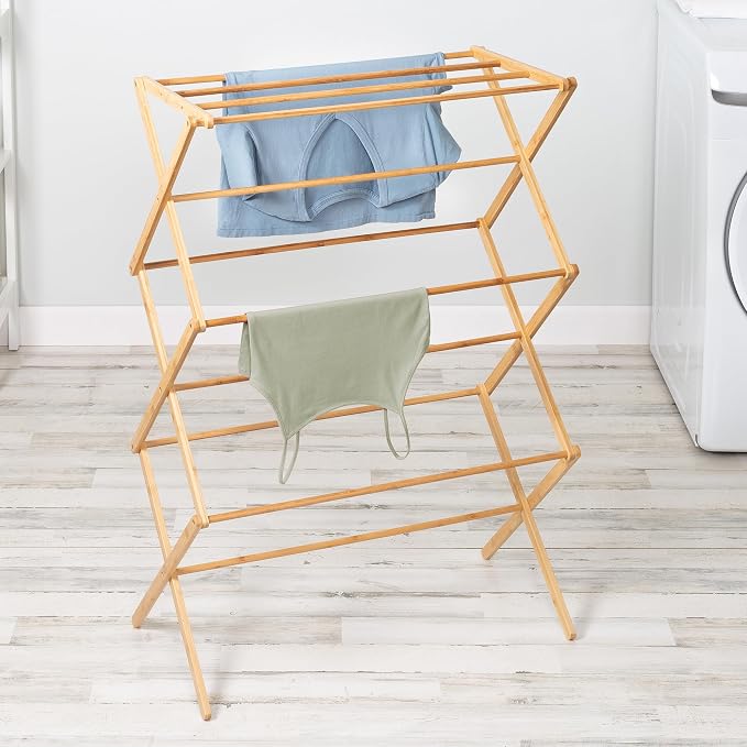 Honey-Can-Do Collapsible Bamboo Drying Rack – Sturdy & Foldable Laundry Drying - Image 2