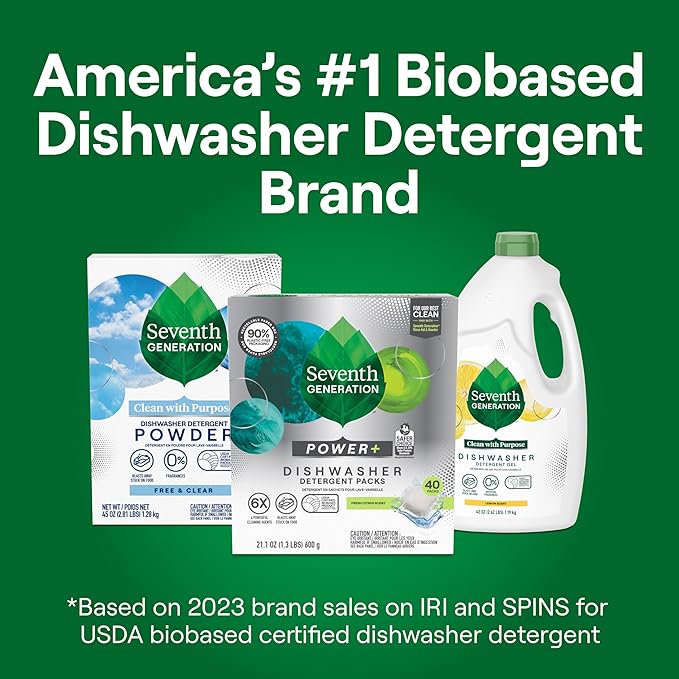Seventh Generation Power Plus Dishwasher Detergent Packs Fresh Citrus scent for sparkling dishes Dishwasher tabs 40 count