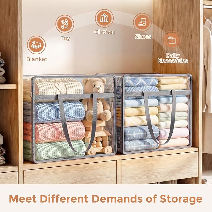 4 Pack Clear Storage Bags for Clothes, 45L Closet Organizers and Storage | - Image 4