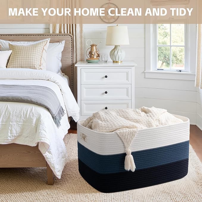 OIAHOMY Blanket Basket Laundry Basket Dog Toy Basket 75L Gradient Blue - Image 8