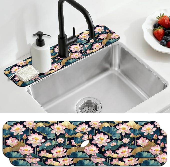 2 Pcs Watercolor Flowers Kitchen Sink Splash Guard Faucet Mat Green Plants by CONCHLERY%E6%97%97%E8%88%B0%E5%BA%97