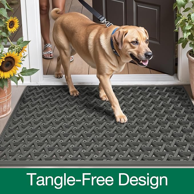 LUMI Outdoor Doormat 19x30, Front Door Mat Outside Entrance, Heavy Duty Rubber Welcome Exterior Door Mat Non Slip Waterproof, Outdoor Rubber Mats with Drainage Holes, Easy Clean Entryway Mats, Grey
