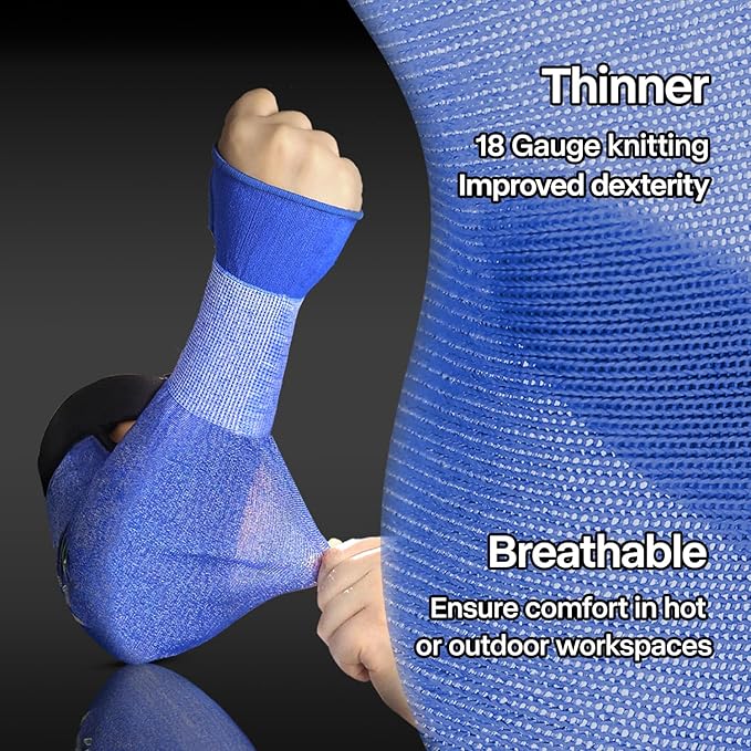 Schwer ANSI A6 Cut Resistant Sleeves, 22 inch Protective Arm Sleeves with Thumb Hole for Arm Work Protection, Arm Guards for Gardening, Cutting Metal, Repairing, Kitchen, Pet Grooming (1 Pair, Blue)