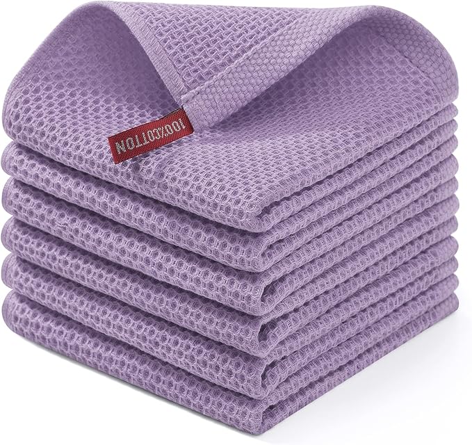 Homaxy 100% Cotton Waffle Weave Kitchen Dish Cloths 6-Pack, Lavender | 12 x 12 by Homaxy