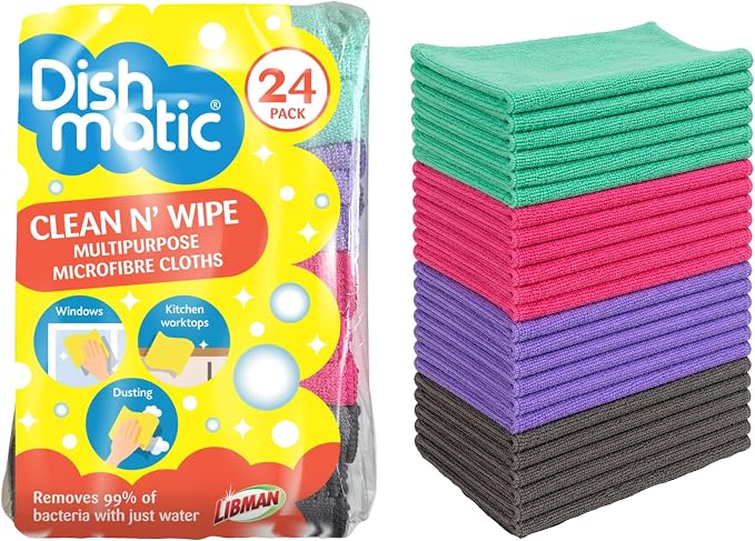 Dishmatic Clean N' Wipe Multipurpose Microfiber Cleaning Cloths, 24 Pack by Dishmatic