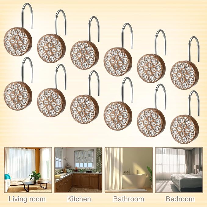 BreezeHug 12 Pcs Boho Shower Curtain Hooks Decorative Shower Curtain Hanger - Image 7