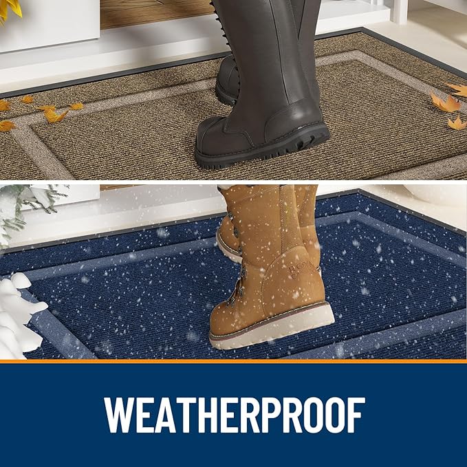 OLANLY Front Door Mat Indoor Outdoor Entrance, Waterproof All-Season, All-Weather Doormat, Sturdy Natural Rubber, Fade Resistant, Low Profile, Easy Clean Patio Porch Entryway Mat, 71x47, Light Grey