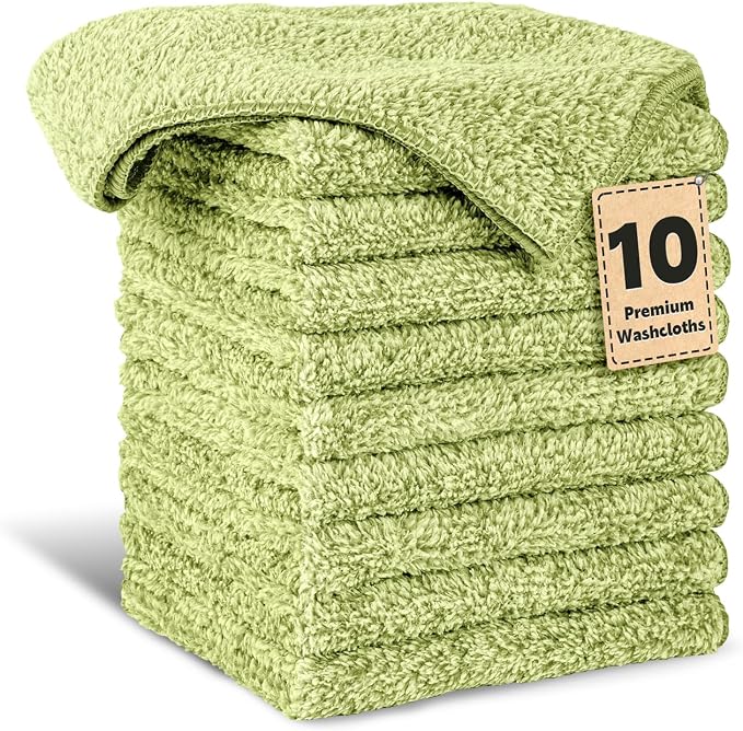 10 Pack Premium Washcloths, Highly Absorbent and Super Soft Face Towels | by TEAWOO