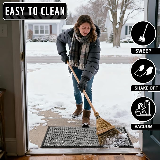 Yimobra Extra Large Door Mat 60x36, All-Weather Waterproof Outdoor Mats for Front Door, Non Slip Rubber Doormat for Patio Proch Outside Entryway Indoor, Gray