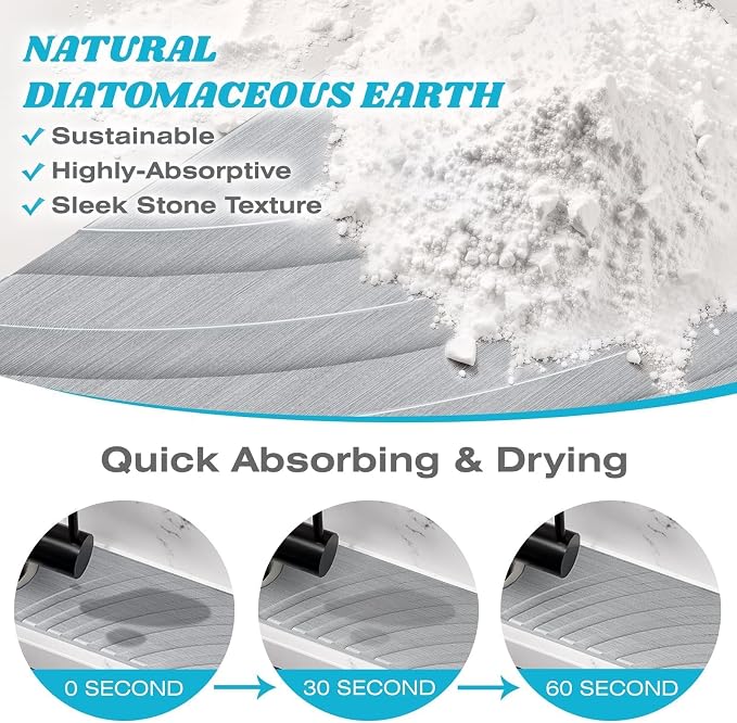 SpaceHacks Stone Faucet Mat for Kitchen Sink 15.7x4 in, Light Gray | Fast - Image 4