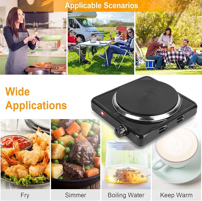 Portable Hot Plate, 1500W Cast Iron Single Countertop Burner, Electric Stove with 5 Levels Adjustable Temperature, Cooktop for Home RV Camping, Easy to Clean, White