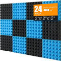 Sound Proof Foam Panels for Wall 24 Pack Acoustic Panels Sound Absorbing 2" X 12" X 12" Fire-Proofed Soundproofing Foam High Density Sound Dampening Panels for Room Studio Pyramid Blue Black