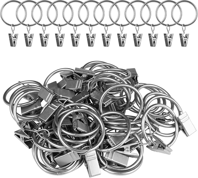 Curtain Rings with Clips, 42 Pack Metal Drapery Rings with Clips Hooks Hangers by Unknown