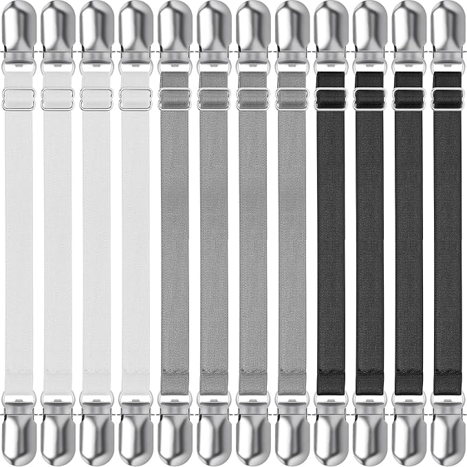 Boao 12 Pcs Bedsheet Strap Elastic Clip, 8-12 Inch Length | Sturdy Metal Clips by Boao