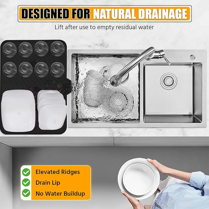 Silicone Dish Drying Mat with Built-in Drain Lip - Image 6