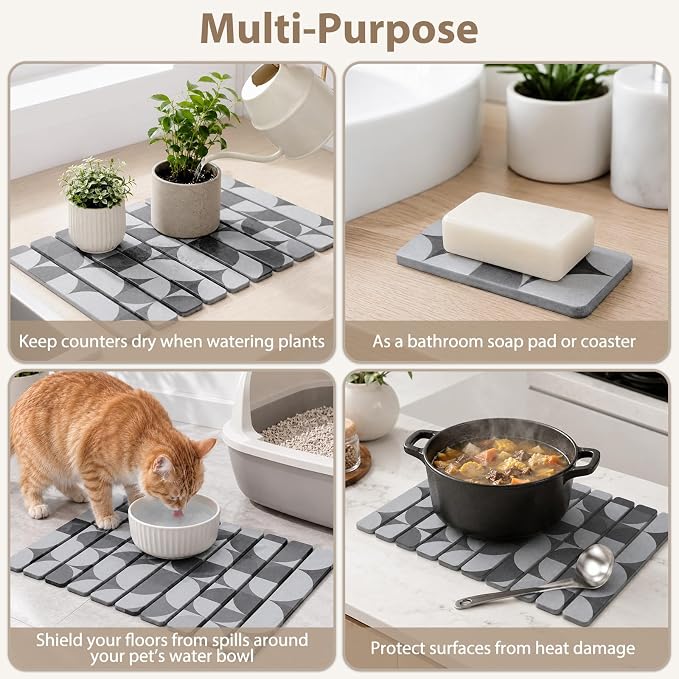 Large Stone Dish Drying Mat for Kitchen Counter, Quick Dry Diatomaceous Earth - Image 7