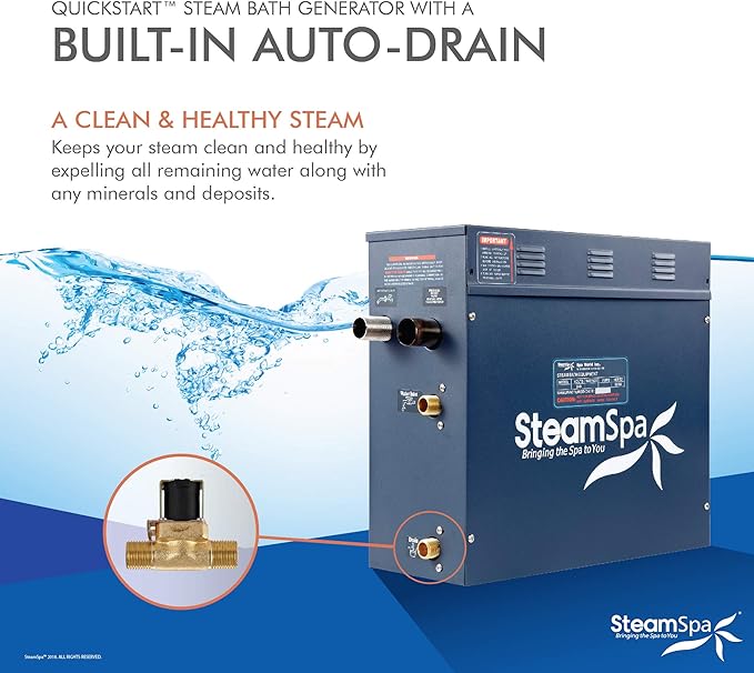 STEAMSPA 4.5kW Steam Sauna Generator Sentry Series 240V Steam Generator with Touch Screen, Steamhead, Built-in Steam Shower Auto Drain, ACU Quickstart Steam Bath Generator (Gold)