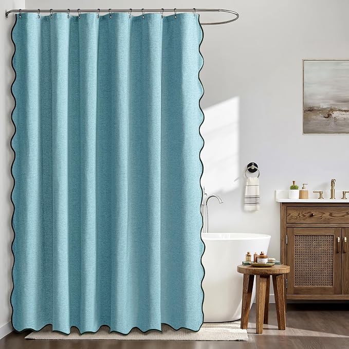 MIULEE 72"x84" Extra Long Scalloped Linen Shower Curtain Teal - Image 3