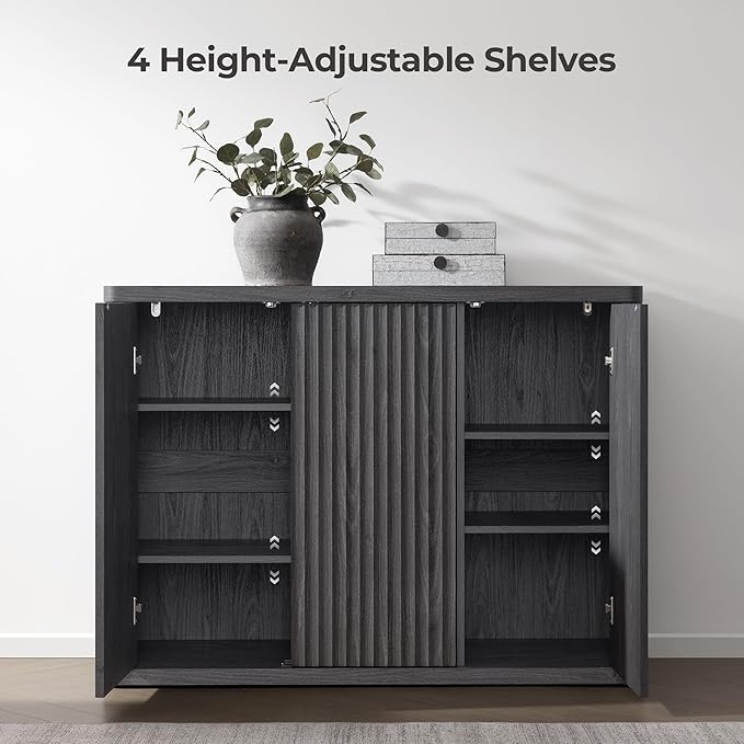 SICOTAS Buffet Cabinet with Storage Accent Sideboard with 3 Doors Modern 46.6" Wide Credenza Fluted Buffet Table Media Console Cabinet Entryway Cabinets for Living Room Kitchen Dining Room Hallway