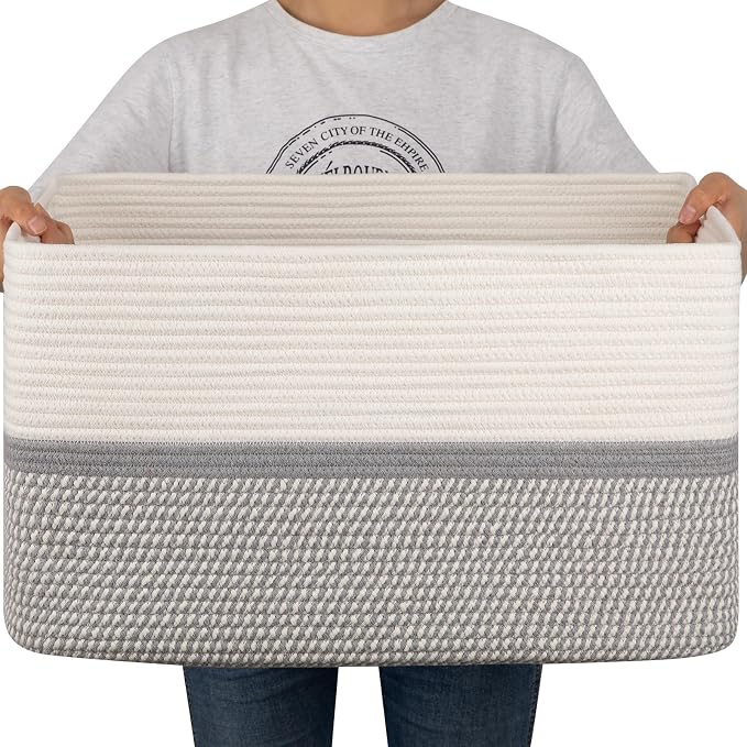 OIAHOMY Blanket Basket Laundry Basket Dog Toy Basket 75L Grey/White by MasterofSpaceOptimization