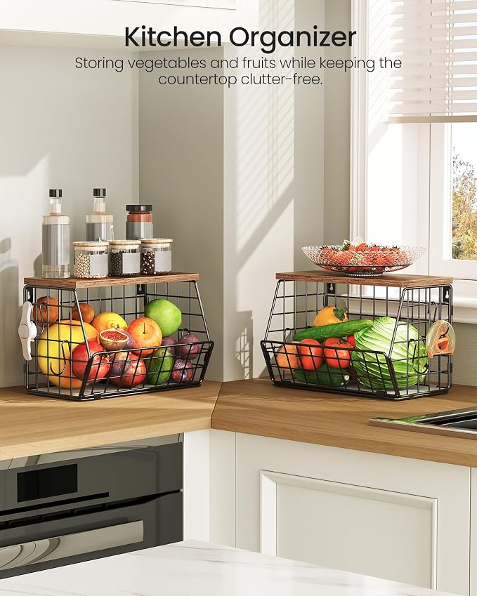 CHOEZON 2-Tier Fruit Basket for Kitchen, Stackable wire basket - Image 3
