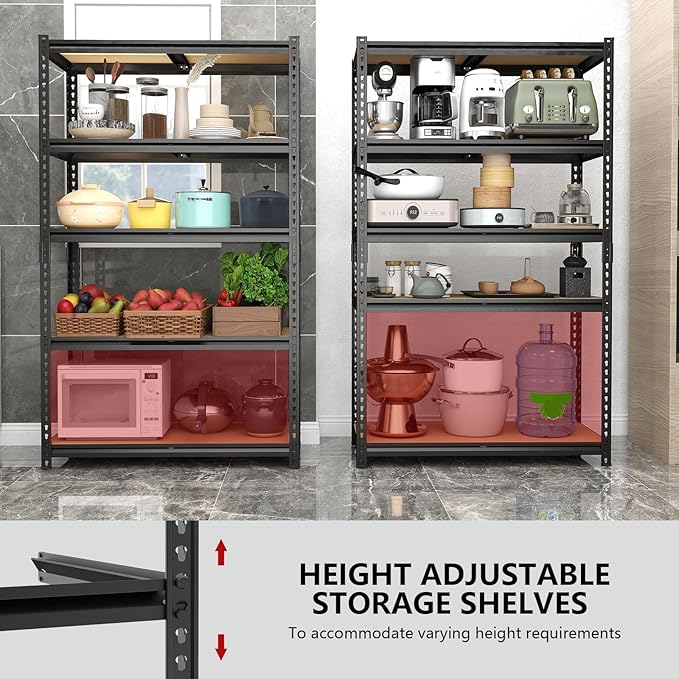 Heavy Duty Garage Shelving,5-Tier Garage Storage Shelves,2400LBS Storage Shelves Heavy Duty,Adjustable 5 Tier Shelving Unit,Heavy Duty Shelving for Garage Storage Warehouse,28''×12''×60''
