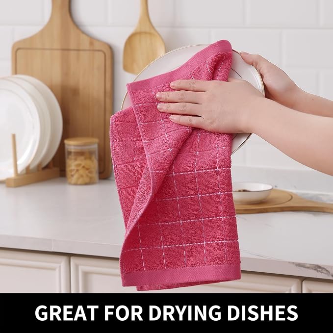 Homaxy 100% Cotton Terry Kitchen Towels, 12 Pack, Rose Red - Image 4