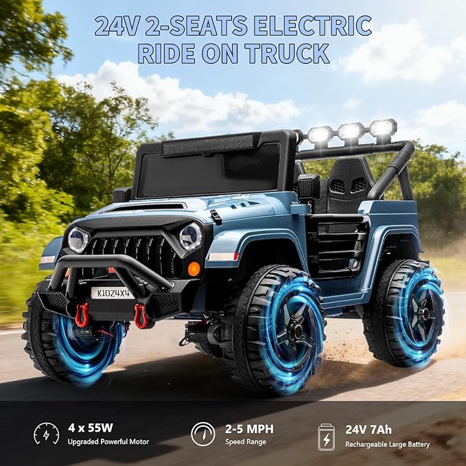 Kids 24v 2-Seater Electric Ride on Car,24v 4x4 Kids Electric Truck with Remote Control,2-Seater Ride-on Car, Spring Suspension & LED Lights for Backyard Exploration