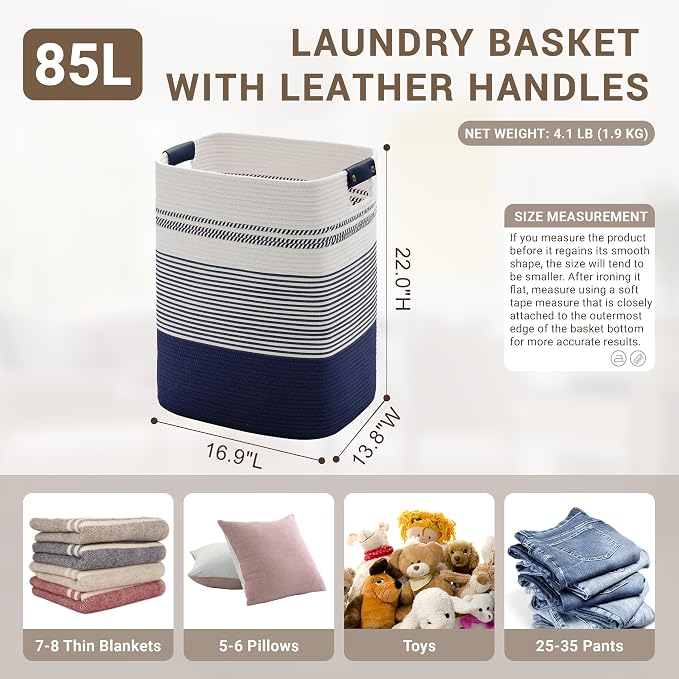 85L Tall Woven Laundry Basket Hamper - Image 2