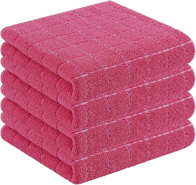 Homaxy 100% Cotton Terry Kitchen Towels, 4 Pack, Rose Red by Homaxy