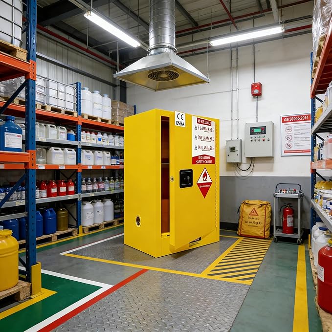 24" W × 28" D × 38" H in Hazardous Material Flammable Storage Cabinets, Adjustable Shelf Steel and Ground Cable Storage Cabinet, for Explosion Proof Chemical Cabinet