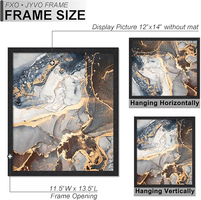 Engineered Wood 12x14 Picture Frame Set of 3, Black Frame for 12 x 14 Inch Picture Poster Photo, Light Weight 12 by 14 Frame with Wood-grain for Wall - 3 Pack/Black/12 x14
