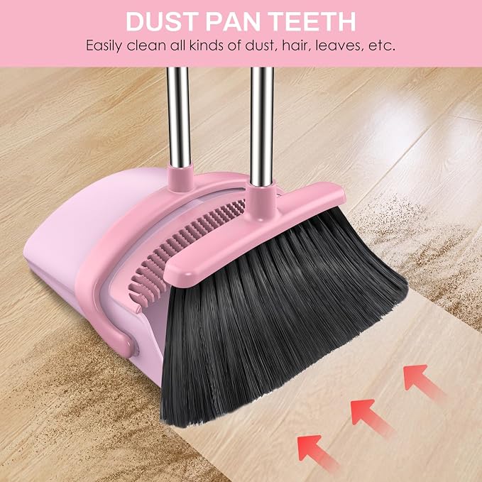 Broom and Dustpan Set for Home, 51-in Long Adjustable Handle Angle Broom and - Image 3