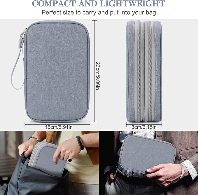 FYY Electronic Organizer, Travel Tech Pouch Bag, Light Grey | Wrist Strap - Image 2