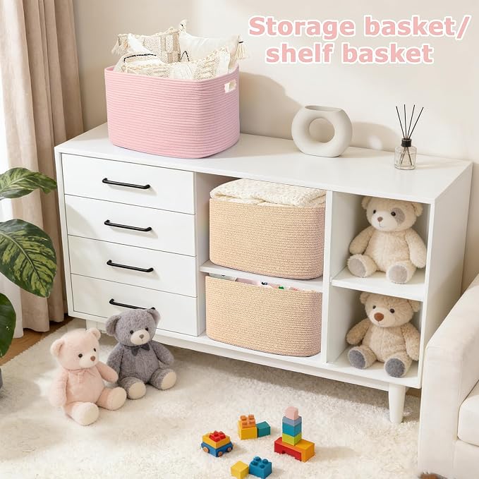 Large 75L Woven Laundry Basket, Collapsible Cotton Rope Storage Hamper - Image 7