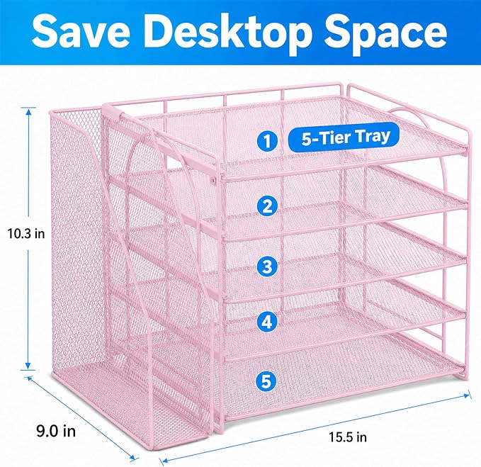 OPNICE Desk Organizer, 5-Tier Paper Organizer Letter Tray, Office Desk - Image 3