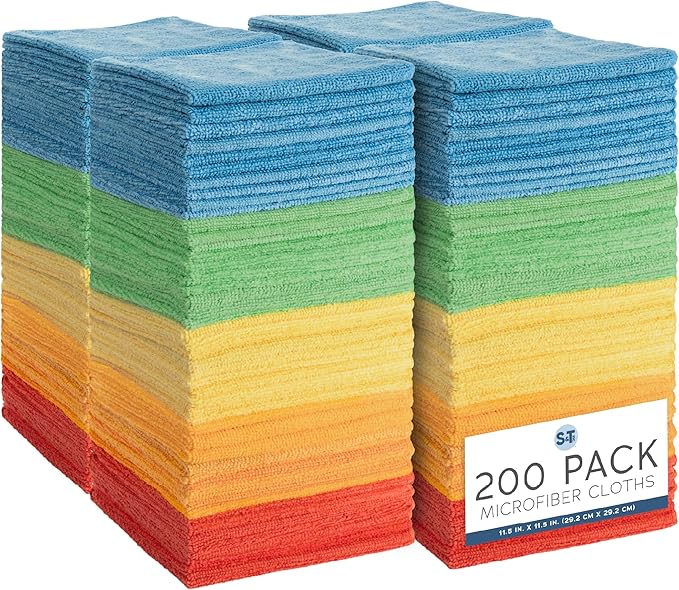 S&T INC. Microfiber Cleaning Cloth, 200 Pack, 11.5" x 11.5" by STINC