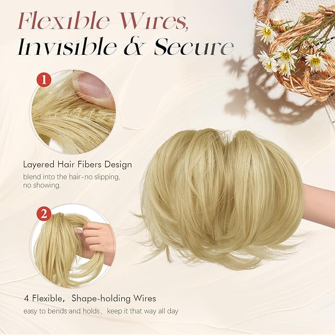 SOFEIYAN Claw Clip Short Ponytail Extension DIY Bendable Wires Hair Bun Fluffy Fake Hair Piece Straight Synthetic Hair Ponytail Extensions for Wonen - Light Silver Grey