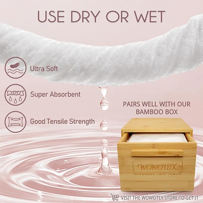 WOWOTEX 100% Cotton Disposable Face Towels, Ultra Soft - Image 3