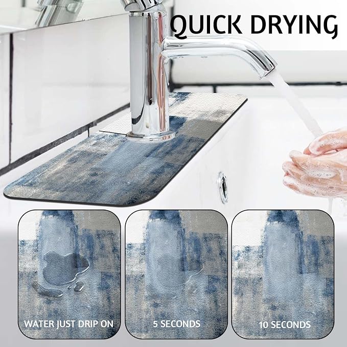 MCALK Blue Kitchen Sink Faucet Mat Splash Guard, Absorbent Quick-Dry Kitchen - Image 2