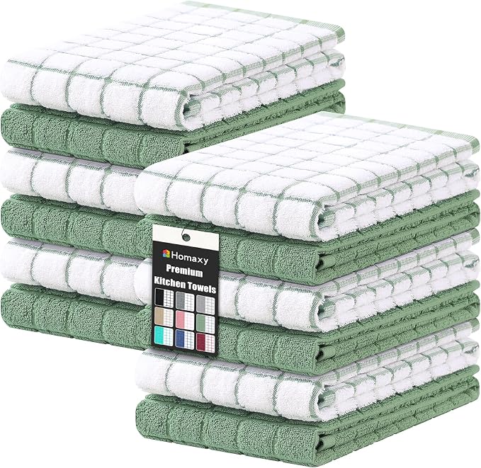 Homaxy Large Premium Cotton Kitchen Towels 16"x 28", 12 Pack, Grass Green by Homaxy