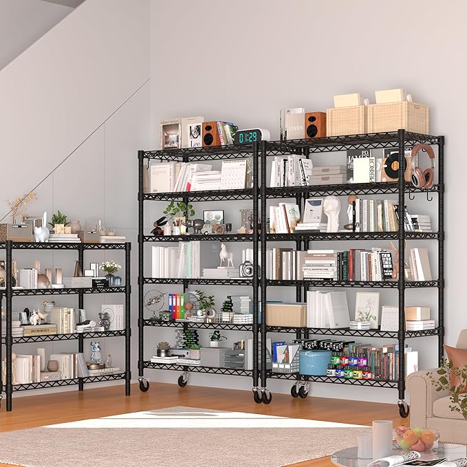 PrimeZone 6 Tier Wire Shelving with Wheels 78''H 1500lbs Storage Shelves NSF Certified Heavy Duty Steel Metal Shelf Adjustable Rolling Rack Kitchen Garage Closet Pantry Laundry 78''HX36''WX18''D 2Pcs