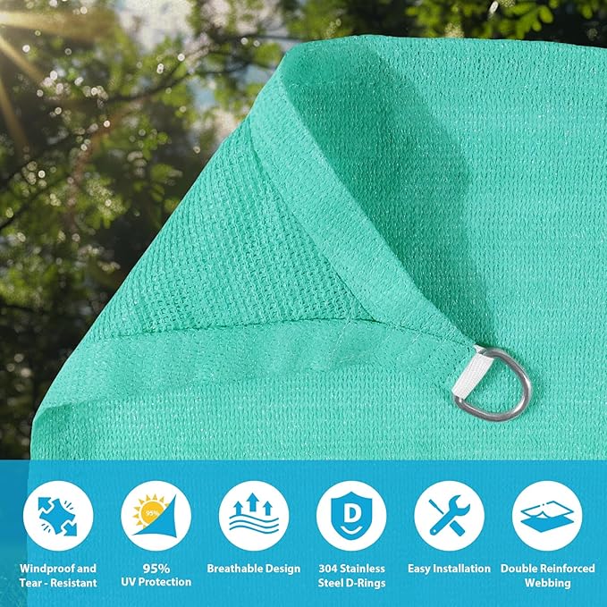Amagenix Sun Shade Sail 11'X11' Curved Edge Outdoor Shade Canopy Turquoise Breathable 95% UV Block Shade Cloth for Patio Garden Backyard (We Make Custom Size)