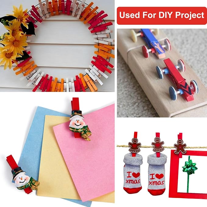 Colored Clothes pins 2.9inch 50PCS Red, Colorful ClothesPins Wooden Clips - Image 6